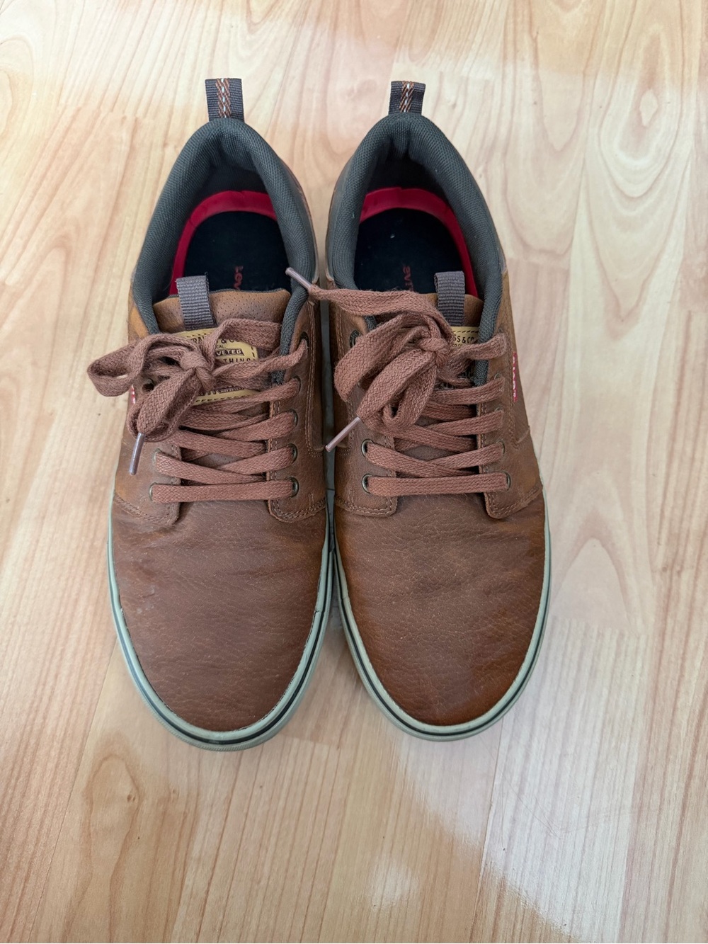 Men's Brown Casual Leather-Look Lace-Up Sneakers